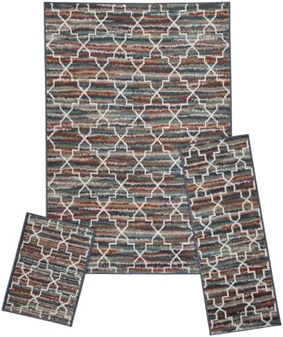 3-Piece Indoor Area Rug Set, Crosshatch Spice/Grey