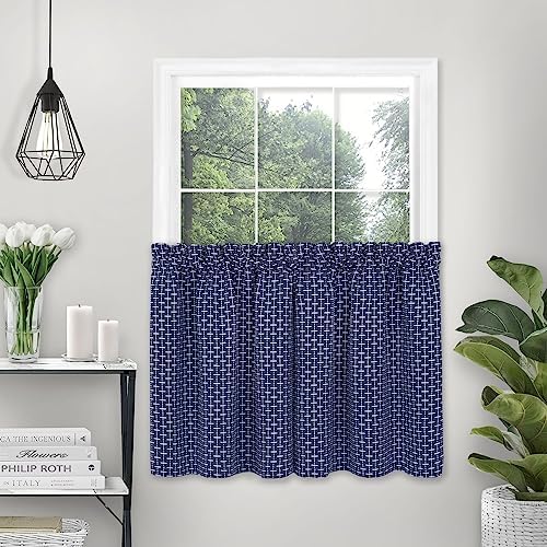 Bedford Front Tab Curtain Tier Pair Set, Navy