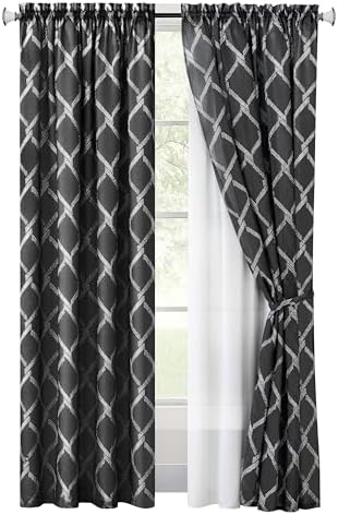 Bombay Double Layered Rod Pocket Curtain Panel, Black