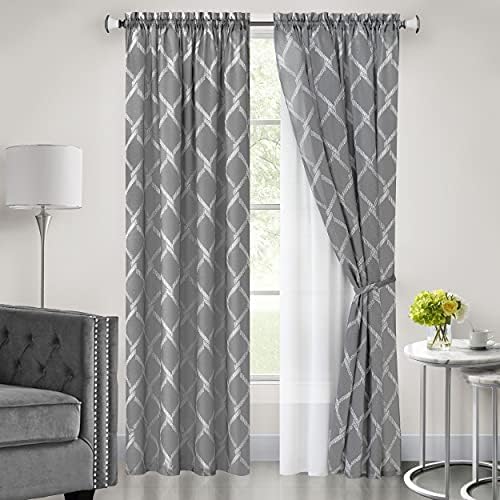 Bombay Double Layered Rod Pocket Curtain Panel, Grey, 52 x 84 in