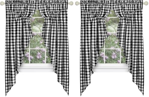 Buffalo Check Gathered Swag Window Curtain Pair