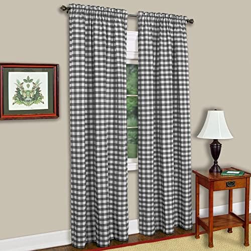 Buffalo Check Panel Curtain, Black & White Plaid, 42 x 63 in