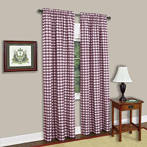Buffalo Check Panel Curtain, Burgundy & Ivory Plaid, 42 x 84 in