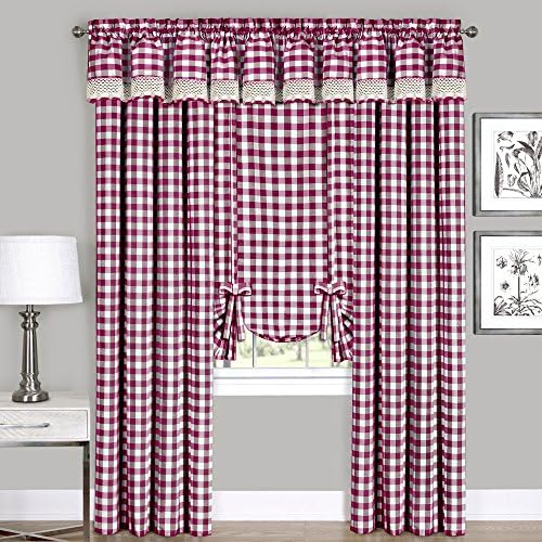Buffalo Check Panel Curtain, Burgundy & Ivory Plaid, 42 x 95 in