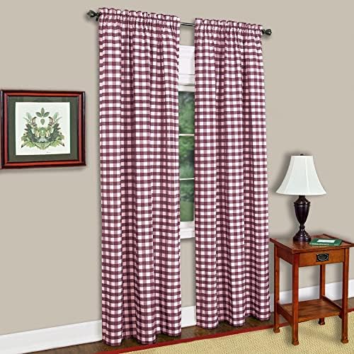 Buffalo Check Panel Curtain, Burgundy & Ivory Plaid, 42 x 63 in