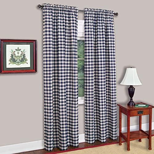 Buffalo Check Panel Curtain, Navy & Ivory Plaid, 42 x 63 in