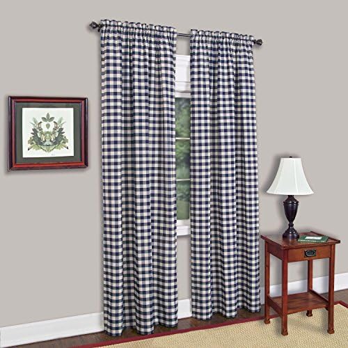 Buffalo Check Panel Curtain, Navy & Ivory Plaid, 42 x 84 in