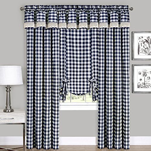 Buffalo Check Panel Curtain, Navy & Ivory Plaid, 42 x 95 in