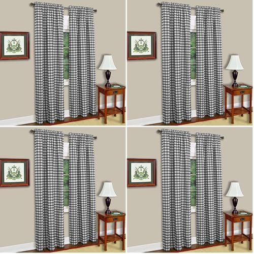 Buffalo Check Panel Window Curtain, Black & White Plaid, 42 x 63 in