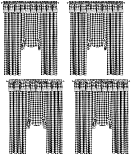 Buffalo Check Panel Window Curtain, Black & White Plaid, 42 x 95 in