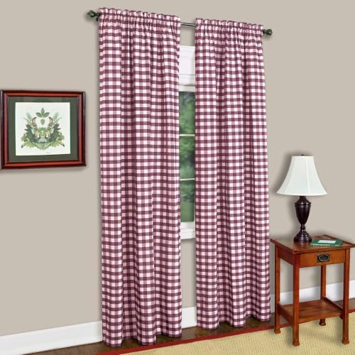 Buffalo Check Panel Window Curtain, Burgundy & Ivory Plaid