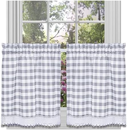 Buffalo Check Tier Pair Curtain Set, 58 x 36 in, Grey