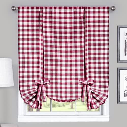 Buffalo Check Tieup Curtain, Burgundy & Ivory Plaid
