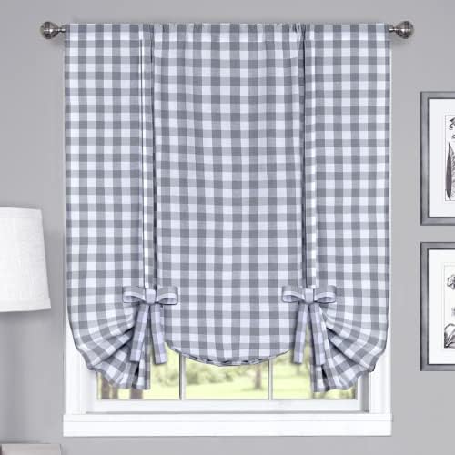 Buffalo Check Tieup Curtain, Grey & White Plaid