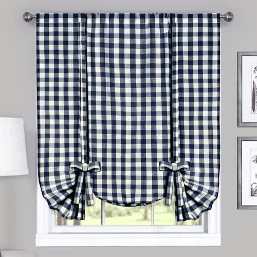 Buffalo Check Tieup Curtain, Navy & Ivory Plaid