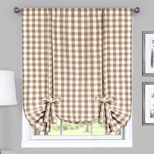 Buffalo Check Tieup Curtain, Taupe & Ivory Plaid