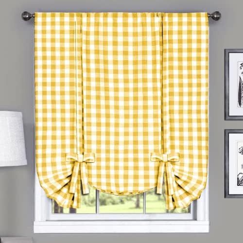 Buffalo Check Tieup Curtain, Yellow & White Plaid