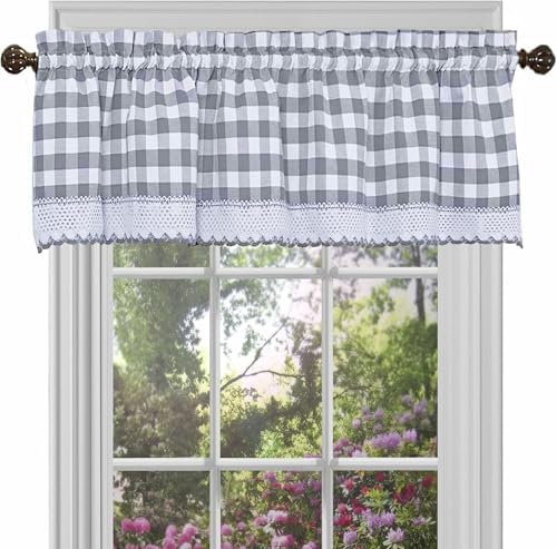 Buffalo Check Valance Curtains, Grey & White Plaid