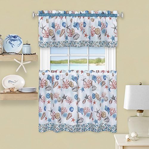 Coastal Printed Tier & Valance Set, Blue, 58 x 36 in