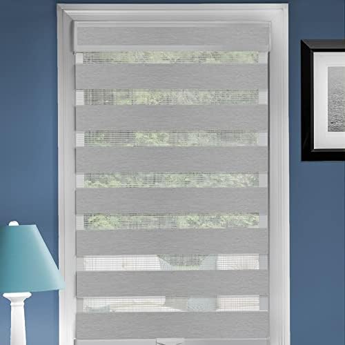 Cordless Celestial Sheer Double-Layered Roller Shade, Gray, 34 x 72 in