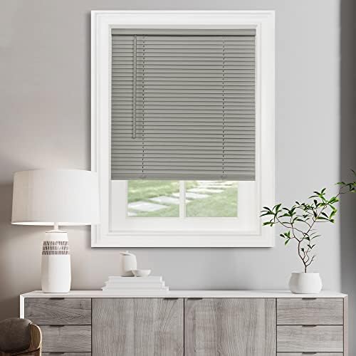 Cordless Light Filtering Mini Blind, Grey, 48 x 64 in