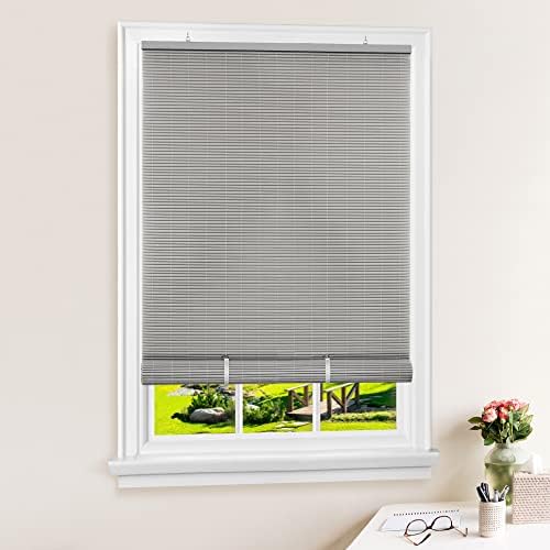 Cordless Solstice Vinyl Roll-Up Blind, Grey, 72 x 72 in