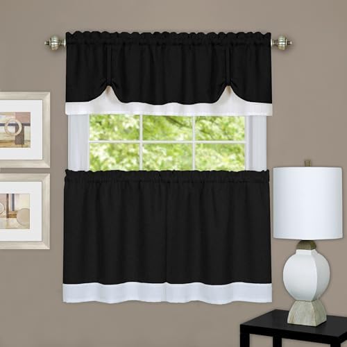 Darcy (Black/White) Tier and Valance Curtain Set, 58 x 36 in