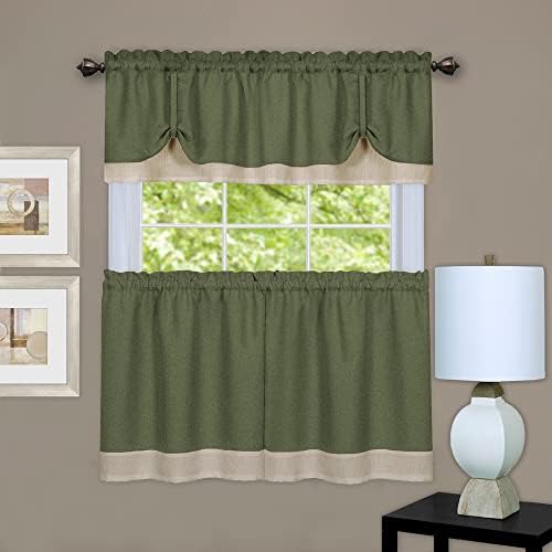 Darcy (Green/Camel) Tier and Valance Curtain Set