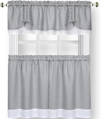 Darcy (Grey/White) Tier and Valance Curtain Set, 58 x 24 in