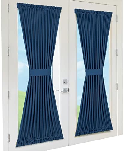 Darcy Rod Pocket Door Panel with Tieback, Navy, 54 x 72 in