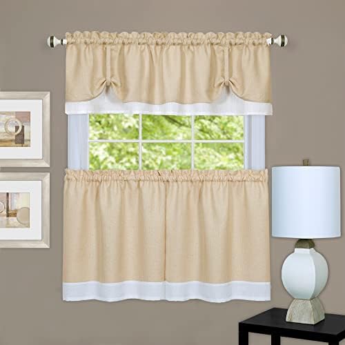Darcy (Tan/White) Tier and Valance Curtain Set
