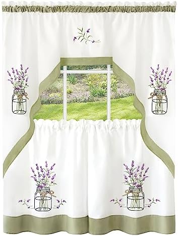 Embellished Tier and Swag Curtain Set, Lavender, 24 x 58 in