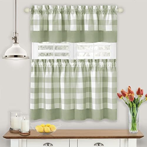 Hunter Curtain Tier Pair and Valance Set, Apple Green, 57 x 24 in