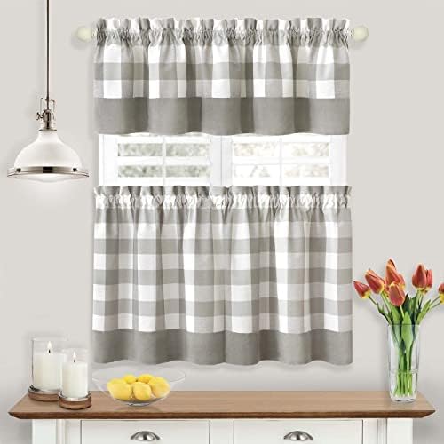 Hunter Curtain Tier Pair and Valance Set, Grey