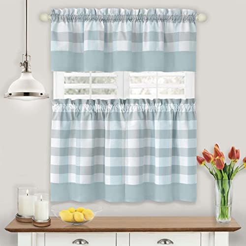 Hunter Curtain Tier Pair and Valance Set, Ice Blue