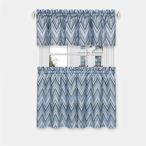 Ice Blue Avery Curtain Tier Pair and Valance Set, AVTV24IB12