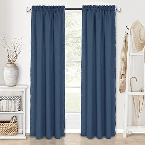 Kendal Rod Pocket Curtain Panel, Blue/White, 52 x 84 in