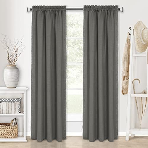 Kendal Rod Pocket Curtain Panel, Grey/White, 52 x 63 in