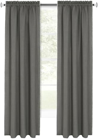 Kendal Rod Pocket Curtain Panel, Grey/White, 52 x 84 in
