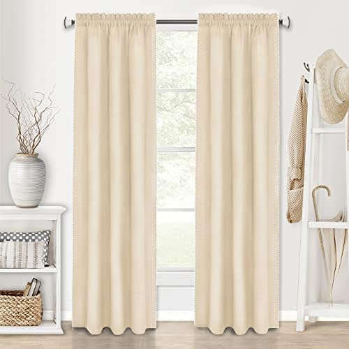 Kendal Rod Pocket Curtain Panel, Tan/White, 52 x 63 in