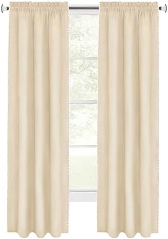 Kendal Rod Pocket Curtain Panel, Tan/White, 52 x 84 in