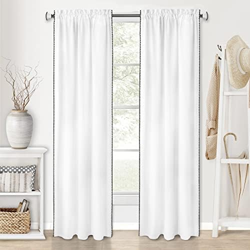 Kendal Rod Pocket Curtain Panel, White/Black
