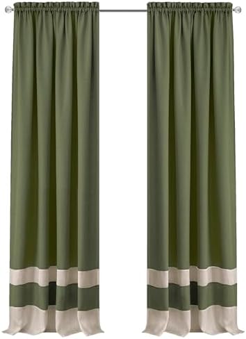 Light Filtering Curtain Panel, Polyester, Green/Camel