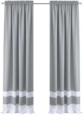Light Filtering Curtain Panel, Polyester, Grey/White