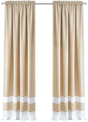 Light Filtering Curtain Panel, Polyester, Tan/White
