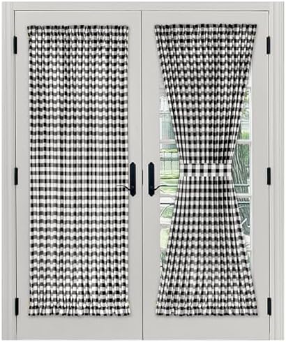 Light Filtering French Door Curtain Panel, Black & White, 54 x 72 in