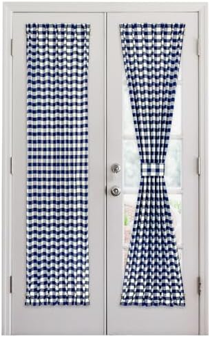 Light Filtering French Door Curtain Panel, Buffalo Check Navy, 25 x 72 in