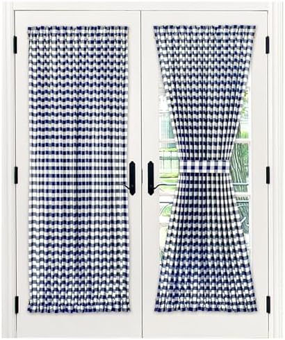 Light Filtering French Door Curtain Panel, Buffalo Check Navy, 54 x 72 in