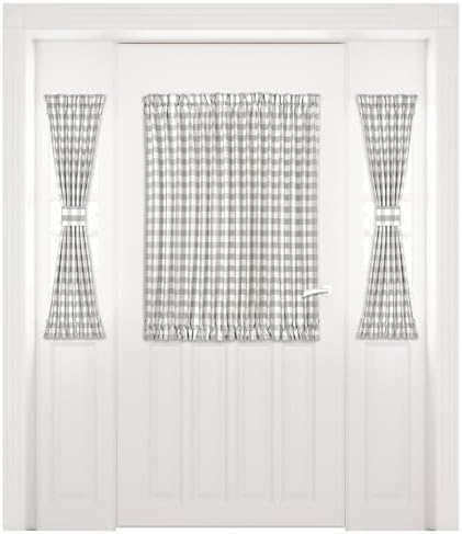 Light Filtering French Door Curtain Panel, Buffalo Check Grey, 54 x 40 in