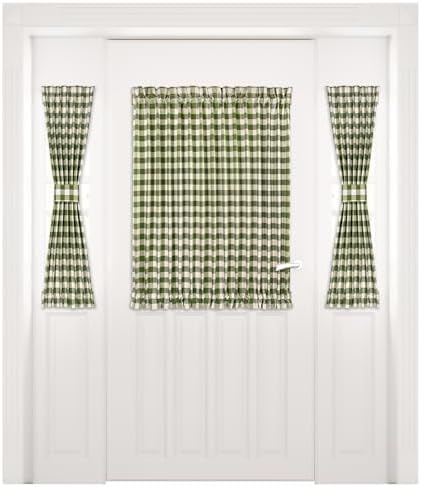 Light Filtering French Door Curtain Panel, Buffalo Check Sage, 25 x 40 in